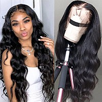 A FUTURE TONGMEI Body Wave Lace Front Wigs Human Hair Pre Plucked 13x4 HD Lace Frontal Wigs with Baby Hair 150% Density Brazilian Lace Front Human Hair Wigs for Black Women (Natural Black,32inch)