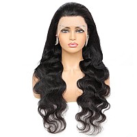 A FUTURE TONGMEI Body Wave Lace Front Wigs Human Hair Pre Plucked 13x4 HD Lace Frontal Wigs with Baby Hair 150% Density Brazilian Lace Front Human Hair Wigs for Black Women (Natural Black,32inch)