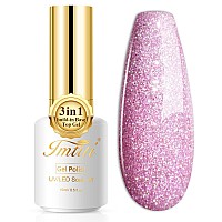 Imtiti Glitter Gel Nail Polish1 Pcs 05 Fl Oz Rose Pink Glitter Gel Polish Buildin Base And Top Coat 3 In 1 One Step Gel Nail