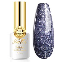 Imtiti Glitter Gel Nail Polish 1 Pcs 05 Fl Oz Starry Black Glitter Gel Polish Buildin Base And Top Coat 3 In 1 One Step Gel Na