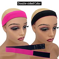 Atimiaza 2 Pcs Elastic Bands For Wigs Lace Melting Edge Wrap To Lay Edges Melt Band For Lace Front Wigs Black Pink Pack Of