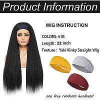 Kinky Straight Headband Wigs For Black Women 22 Inch Long Yaki Straight Headband Wigs Glueless Synthetic Headband Wigs Natural B