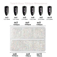 Beadsland 7200Pcs Flatback Rhinestonestransparent Rhinestones Nail Gems Round Crystal Rhinestones For Craftsmixed 6 Sizes With