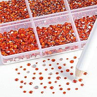 Beadsland 7200Pcs Flatback Rhinestonesorange Rhinestones Nail Gems Round Crystal Rhinestones For Craftsmixed 6 Sizes With Wax