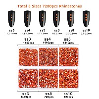 Beadsland 7200Pcs Flatback Rhinestonesorange Rhinestones Nail Gems Round Crystal Rhinestones For Craftsmixed 6 Sizes With Wax