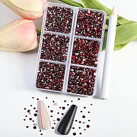 Beadsland 7200Pcs Flatback Rhinestonesdark Red Rhinestones Nail Gems Round Crystal Rhinestones For Craftsmixed 6 Sizes With Wa