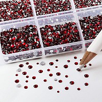 Beadsland 7200Pcs Flatback Rhinestonesdark Red Rhinestones Nail Gems Round Crystal Rhinestones For Craftsmixed 6 Sizes With Wa