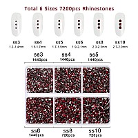 Beadsland 7200Pcs Flatback Rhinestonesdark Red Rhinestones Nail Gems Round Crystal Rhinestones For Craftsmixed 6 Sizes With Wa