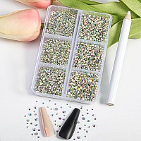 Beadsland Flatback Ab Crystal Rhinestones Nail Gems Round Rhinestones For Craftsmixed 6 Sizes With Wax Pencil Kit Ss3Ss10 7