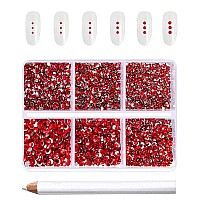 Beadsland 7200Pcs Flatback Rhinestoneslight Red Rhinestones Nail Gems Round Crystal Rhinestones For Craftsmixed 6 Sizes With W