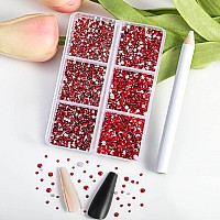 Beadsland 7200Pcs Flatback Rhinestoneslight Red Rhinestones Nail Gems Round Crystal Rhinestones For Craftsmixed 6 Sizes With W