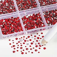 Beadsland 7200Pcs Flatback Rhinestoneslight Red Rhinestones Nail Gems Round Crystal Rhinestones For Craftsmixed 6 Sizes With W