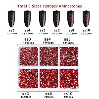 Beadsland 7200Pcs Flatback Rhinestoneslight Red Rhinestones Nail Gems Round Crystal Rhinestones For Craftsmixed 6 Sizes With W