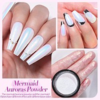 Born Pretty Chrome Powder Metallic Mirror Auroras Mermaid Pearl Pigment Powder Manicure Nail Art Decoration Sets 2 Boxes