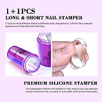 Saviland French Tip Nail Stamp 5Pcs Purple Radium Jelly Stamper Nail Art Stamper Kit Long Short Clear Silicone Nail Stamping