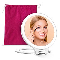 Magnifying Makeup Mirror 10X 1X Double Sided With Bag Travel Makeup Mirror With 3 Color Lights And Magnification Lighted Recha