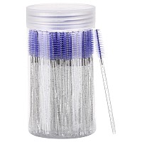 100 Pcs Disposable Mascara Wands, Lash Brushes with Container, Crystal Eyebrow Spoolies Brush for Eyelash Extensions (Purple)