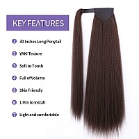 Wignee Kinky Straight Ponytail Wrap Around Long Ponytail Extension Natural Black Yaki Ponytail Extension For Black Women Pony Ta