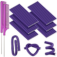 60 Pieces Flexible Foam Curling Rods Twist Foam Hair Rollers No Heat Hair Rods Rollers and Stainless Steel Rat Tail Flexible Rods for Long Hair Short Hair Women Girls (Purple, 0.3 x 9.5 Inch)