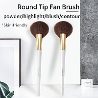 Fan Brush by ENZO KEN, Round Tip Blush Contour Brush, Large Fluffy Powder Brush, Good Resilience and Flexible Makeup Brushes for Rare Minerals Powder, Contour Sculpting and Highlighting- Makeup Straight, Simple Natural Color, Nose Contour (169-O-White)