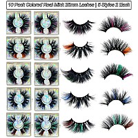 Halloween Day Lashes With Color Ninglash 10 Pack Colored Lashes 25Mm Real Mink Eyelashes With Color 5 Styles Mix Long Color Eyel