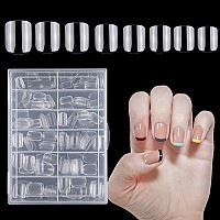 Addfavor 240Pcs Short Square Nail Tips Clear Full Cover Square False Fake Nails Acrylic Gel X Nail Tips For Salon And Home Nail