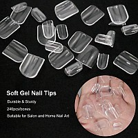 Addfavor 240Pcs Short Square Nail Tips Clear Full Cover Square False Fake Nails Acrylic Gel X Nail Tips For Salon And Home Nail