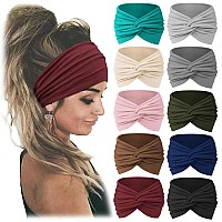 Jesries 10 Pack Women Headbands African Wide Hair Wrap Extra Turban Head Bands for Lady Large Sport Workout Stretch Non-slip Big Hair Bands