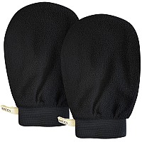 MainBasics Korean Exfoliating Mitt - Dead Skin Remover for Body - Tan Remover Mitt & Shower Scrub - Deep Exfoliator Exfoliating Gloves for Soft & Smooth Skin - 100% Viscose Fiber (1 Pair, Black)