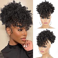 Cetiq Afro Puff Drawstring Ponytail With Bangs Drawstring Ponytail For Women Kinky Curly Hair Clip In Bangs Short Ponytail Hair