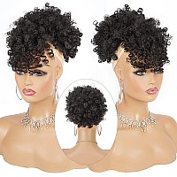 Cetiq Afro Puff Drawstring Ponytail With Bangs Drawstring Ponytail For Women Kinky Curly Hair Clip In Bangs Short Ponytail Hair