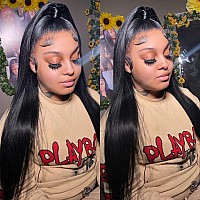 Metamuclia Hair Straight Lace Front Wigs Human Hair Pre Plucked Hd Transparent 13X4 Lace Frontal Wigs Human Hair With Baby Hair