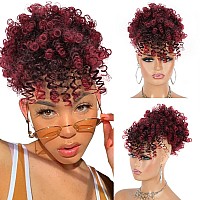 Cetiq Drawstring Ponytail Afro Puff Ponytail Extension For Black Women Short Red Curly Drawstring Ponytail With Bangs Clip In Wr