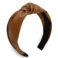 Huachi Knotted Headbands For Women Brown Cute Womens Headbands Knotted Fashion Top Knot Headband For Girls Leather