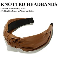 Huachi Knotted Headbands For Women Brown Cute Womens Headbands Knotted Fashion Top Knot Headband For Girls Leather