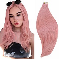 Runature Tape In Hair Extensions Pink Human Hair Tape In Extensions 22 Inch Tape In Hair Extensions Human Hair Pink Hair Extensi