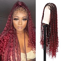 Olymei 36 Boho Box Braid Wig Triangle Knotless Braided Wigs For Women Braided Wigs With Curly End Braided Lace Front Wigs Human