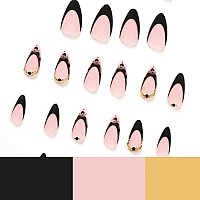 Magrace Press On Nails Medium Almond Fake Nails French Tips False Nails With Designs 24 Pcs Stick On Nails For Women