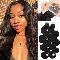 24 Inches Long Body Wave Tape In Hair Extensions Human Hair Invisible Tape Ins Natural Black Hair Extensions For Black Women Rea