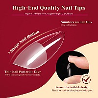 264Pcs Half Matte Almond Fake Nail Tips Rosalind Clear Full Cover Medium False Nails Shape Soft Almond Gel Nail Tips12 Sizes Ki