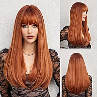 Haircube Auburn Wig With Bangs Long Hair With Bangs Red Hair Natural Appearance Heatresistant Synthetic Wig Daily Play Party Su