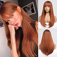 Haircube Auburn Wig With Bangs Long Hair With Bangs Red Hair Natural Appearance Heatresistant Synthetic Wig Daily Play Party Su