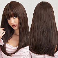 Haircube Dark Brown Synthetic Womens Wig Long Straight Layered And Heat Resistant