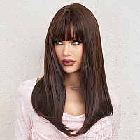 Haircube Dark Brown Synthetic Womens Wig Long Straight Layered And Heat Resistant