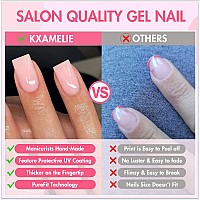 Nude Coral Press On Nails Short Square Kxamelie Natural Short Gel Nails Glue On Acrylic Nails Press Ons Featured Protective Coa