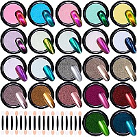 Duufin 22 Colors Chrome Powders Pear Nail Powder Metallic Powder Mirror Pearl Chrome Nail Powder Iridescent Aurora Nails Art Pow