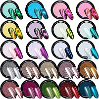 Duufin 22 Colors Chrome Powders Pear Nail Powder Metallic Powder Mirror Pearl Chrome Nail Powder Iridescent Aurora Nails Art Pow