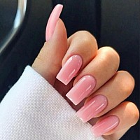 Rose Pink Press On Nails Long Square Kxamelie Medium Coffin Nails Press Ons Long Glue On Nails Natural Thick Fake Long Nails Ac