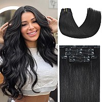 Honsoo Clip In Human Hair Extensions Natural Black 20Inch 70G 7Pcs Straight Clip In Gorgeous Remy Human Hair Extensions For Blac