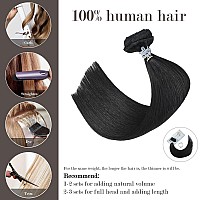 Honsoo Clip In Human Hair Extensions Natural Black 20Inch 70G 7Pcs Straight Clip In Gorgeous Remy Human Hair Extensions For Blac